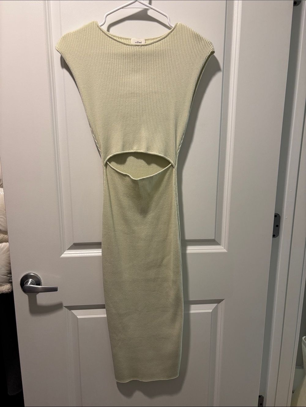 Wilfred Cutout Ribbed Midi Dress in Pale Lemon